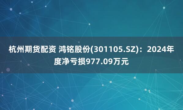 杭州期货配资 鸿铭股份(301105.SZ)：2024年度净亏损977.09万元
