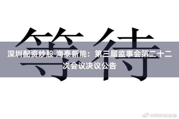 深圳配资炒股 海泰新能：第三届监事会第二十二次会议决议公告